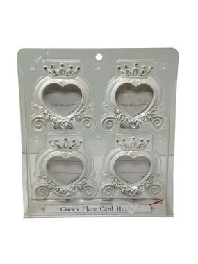 Crown Place Card Holders Heart Design Set Of 4 White Wedding Elegant Tea Party